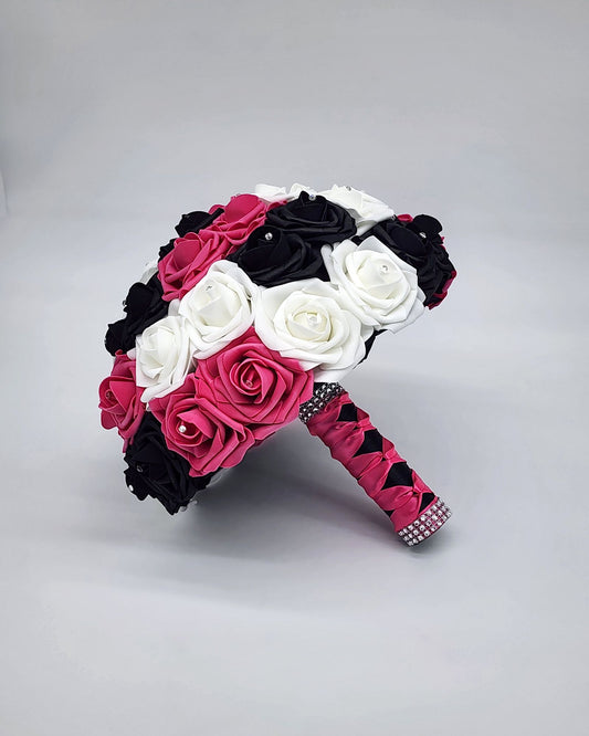 Hot Pink, White, and Black Wedding Bouquet