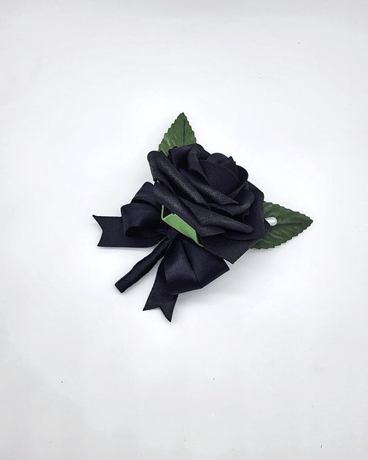Black Boutonnieres and Corsages Made With Real Touch Roses
