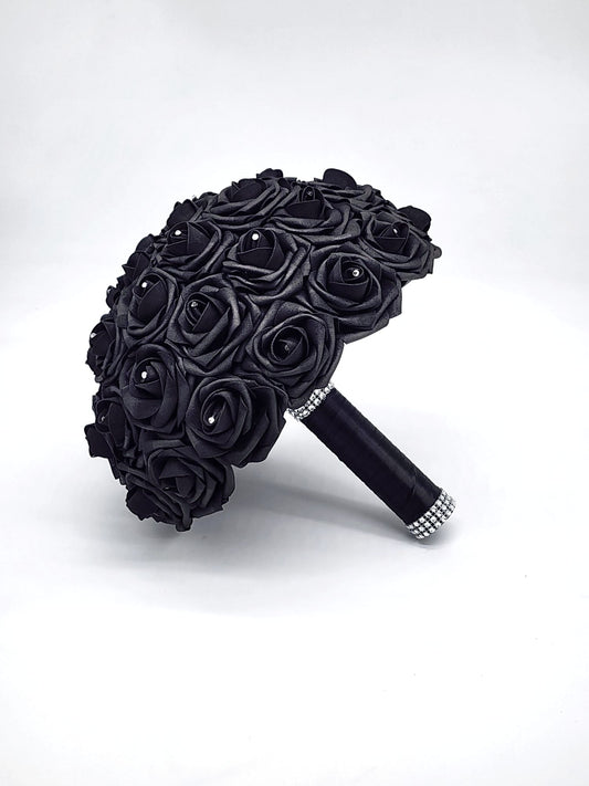 Black Wedding Bouquet made with Real Touch Roses