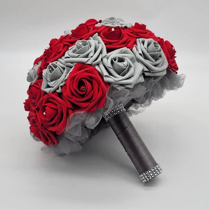 Red and Gray Bridal Bouquet