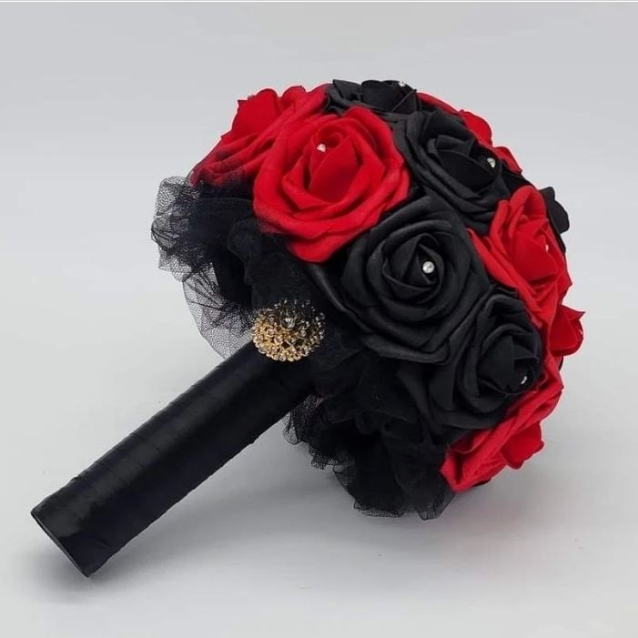 Red and Black Bridal Bouquet