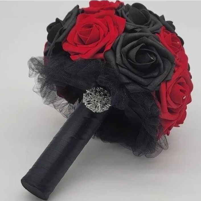 Red and Black Bridal Bouquet