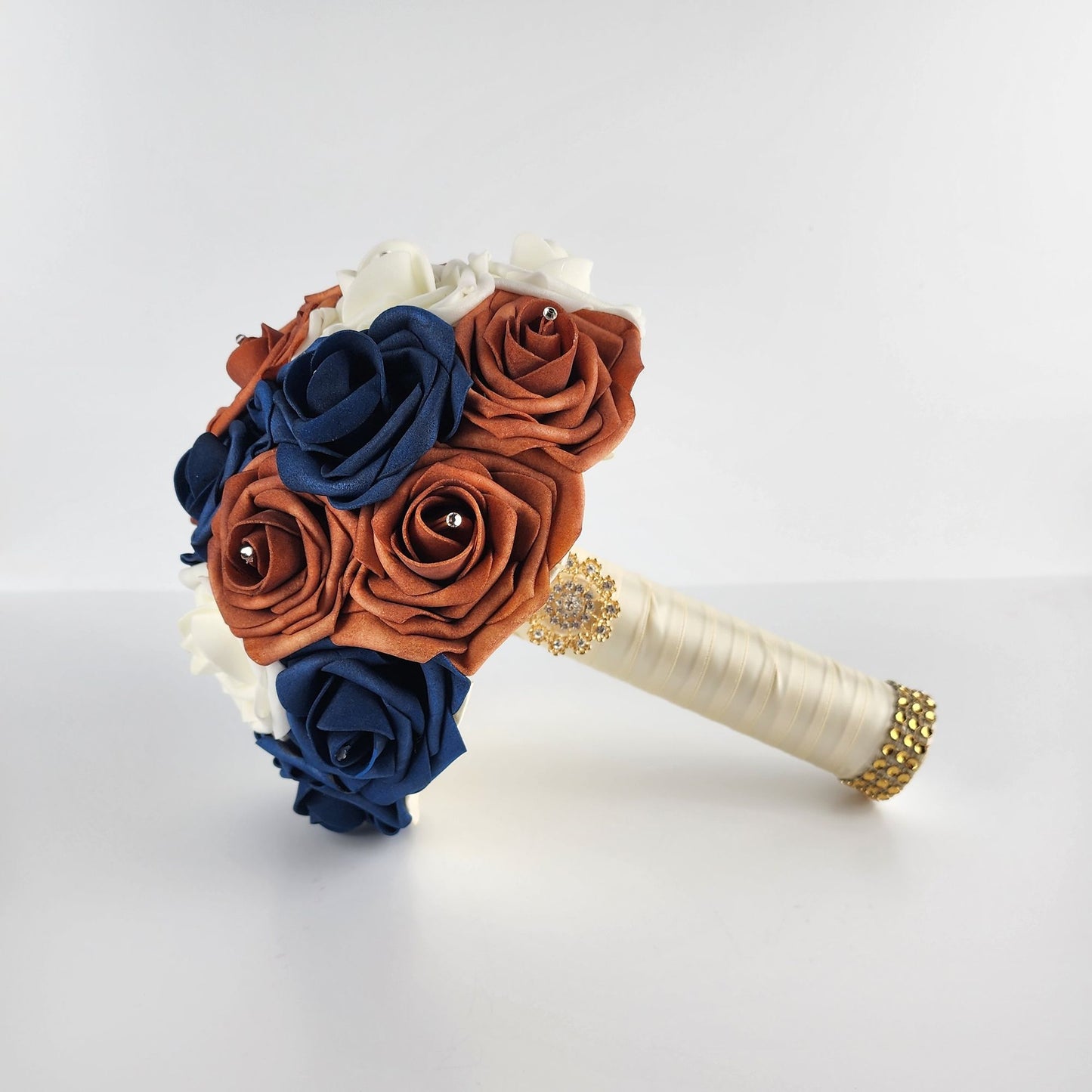 Burnt Orange, Navy, and Ivory Bridal Bouquet