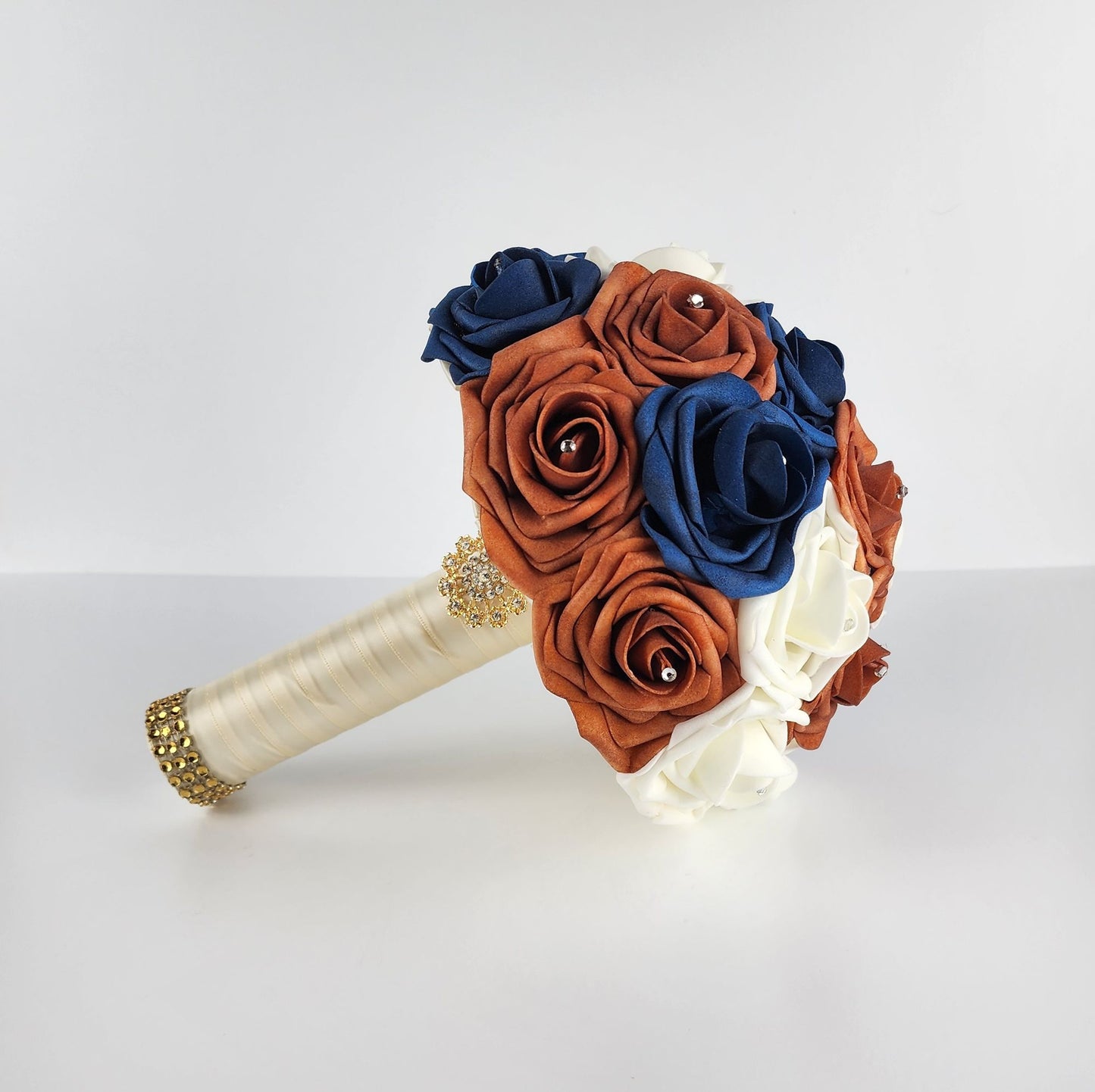 Burnt Orange, Navy, and Ivory Bridal Bouquet