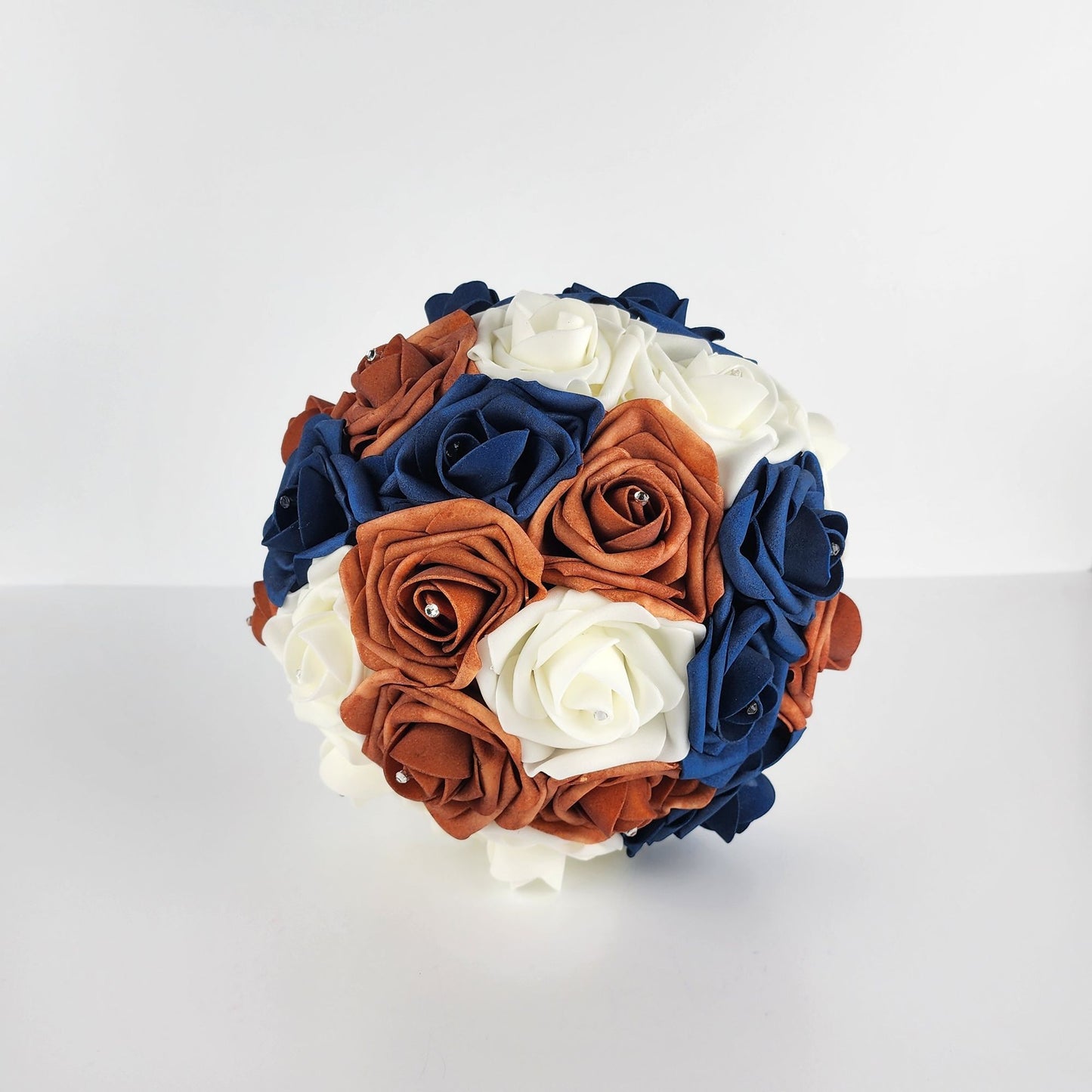 Burnt Orange, Navy, and Ivory Bridal Bouquet