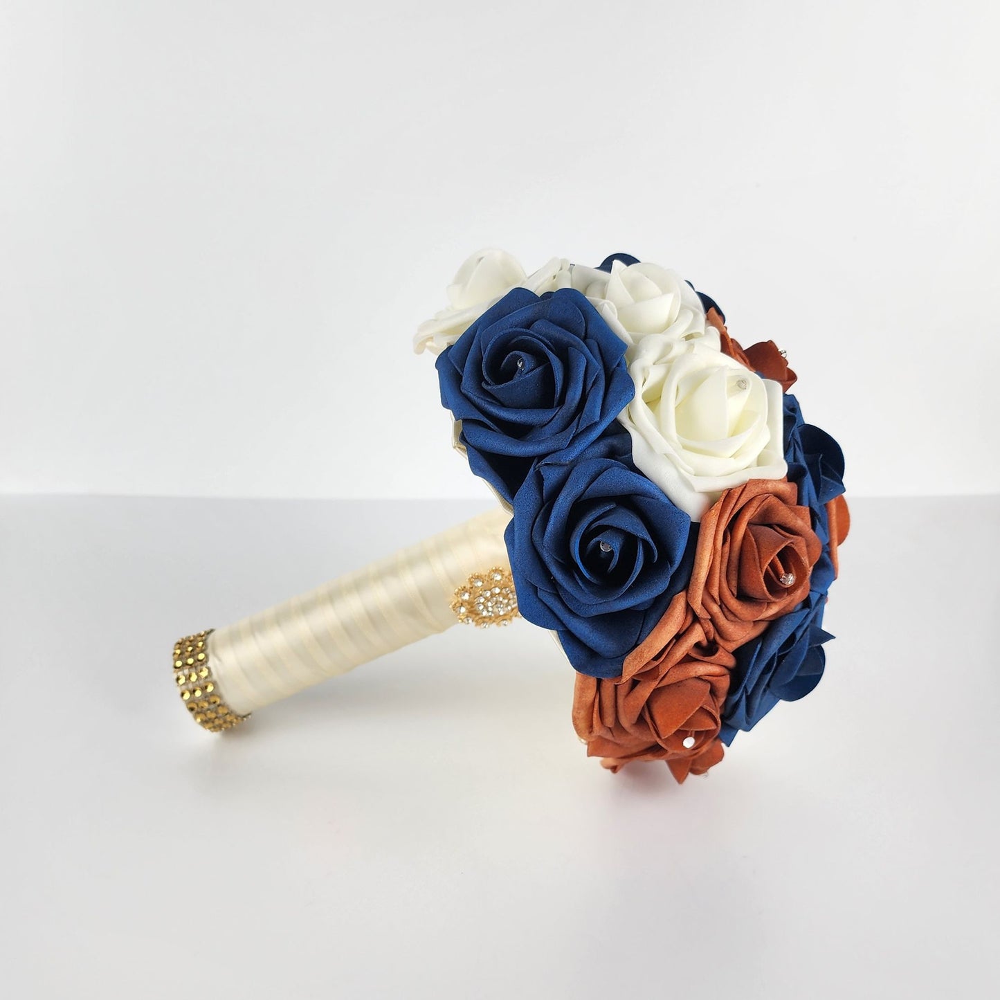 Burnt Orange, Navy, and Ivory Bridal Bouquet