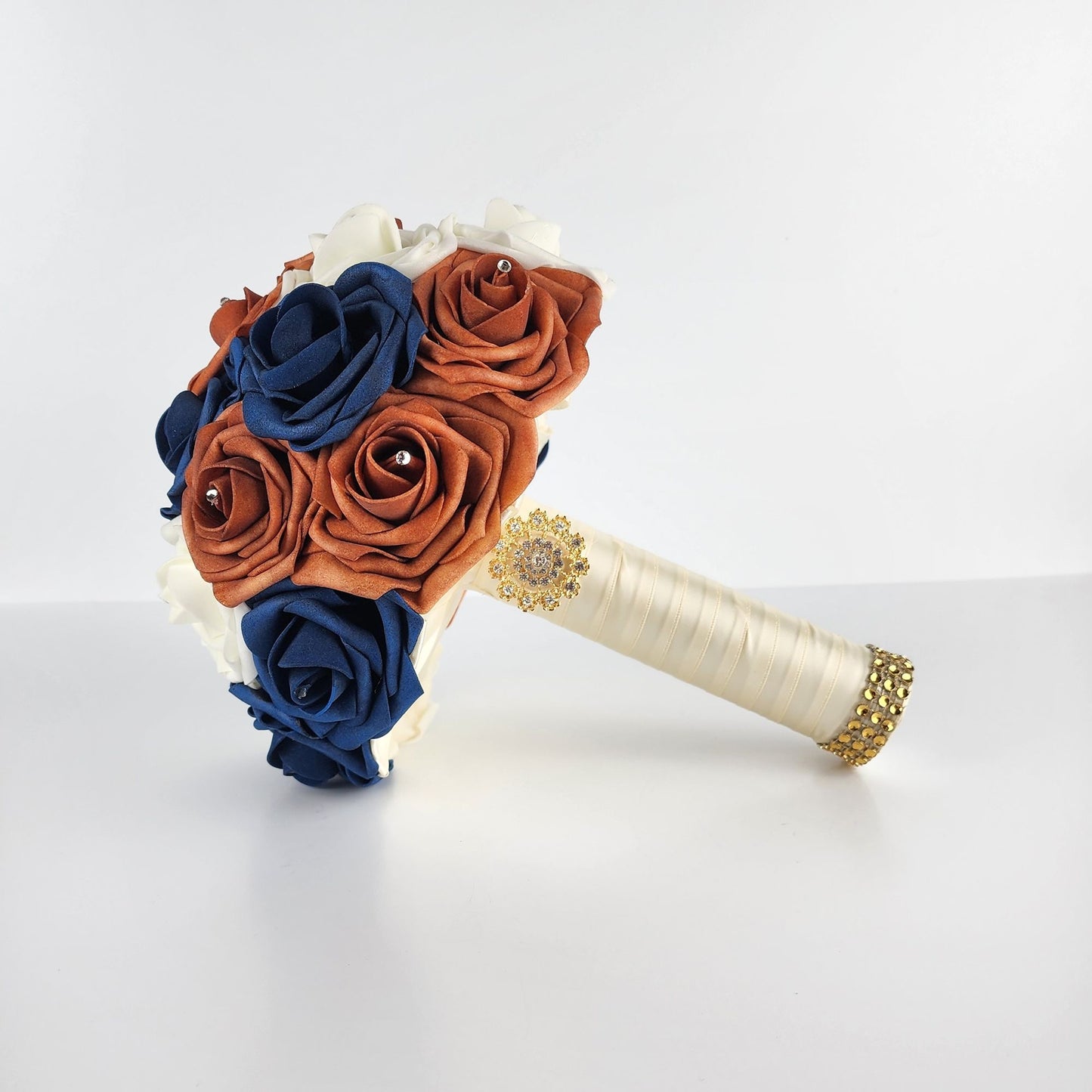 Burnt Orange, Navy, and Ivory Bridal Bouquet