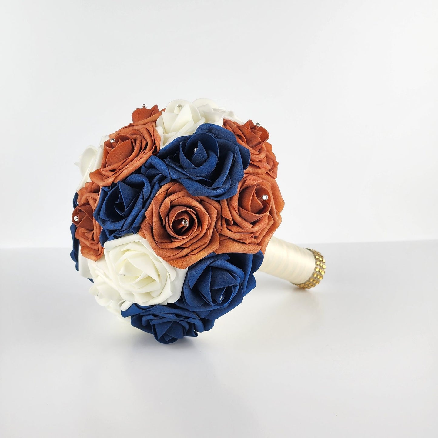 Burnt Orange, Navy, and Ivory Bridal Bouquet