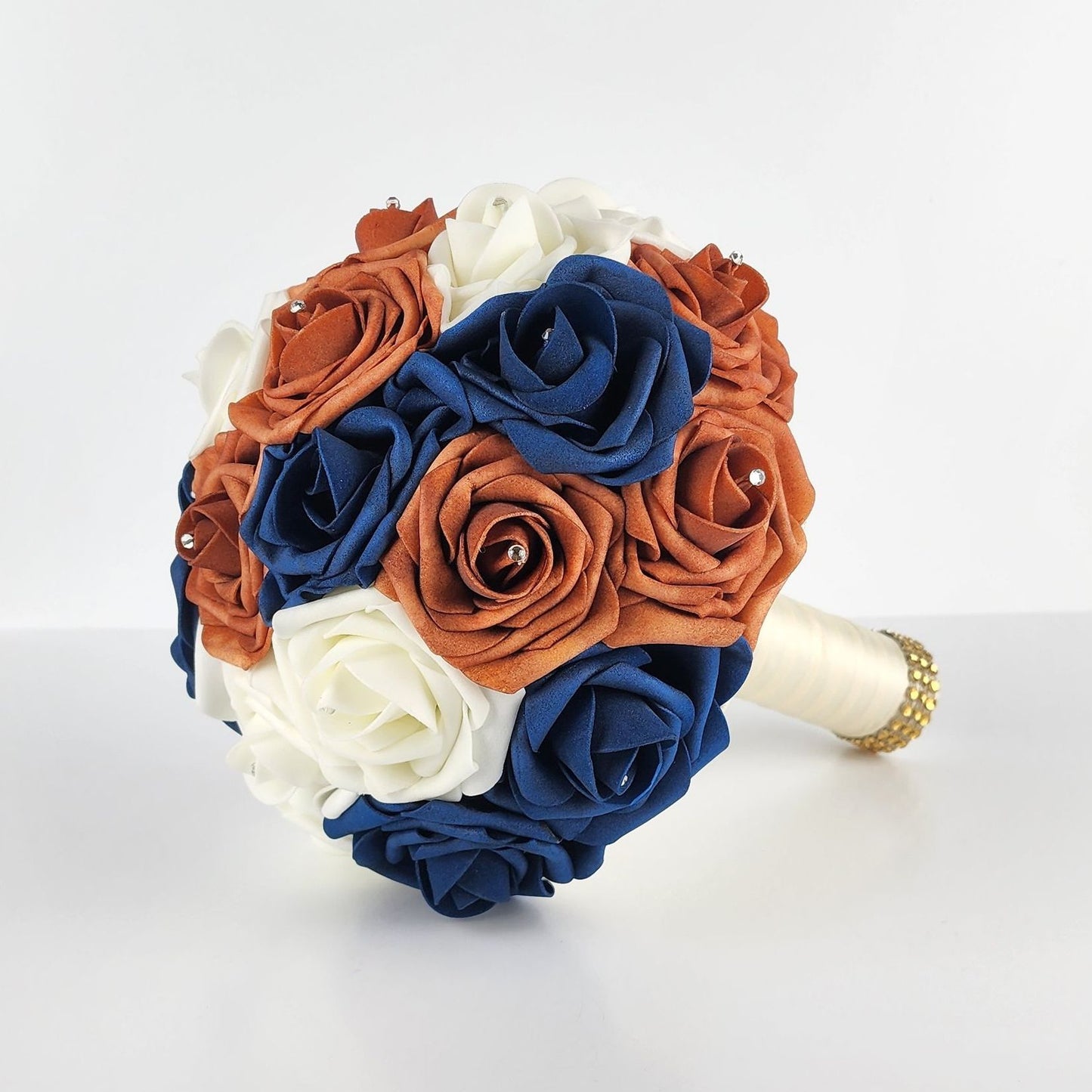 Burnt Orange, Navy, and Ivory Bridal Bouquet