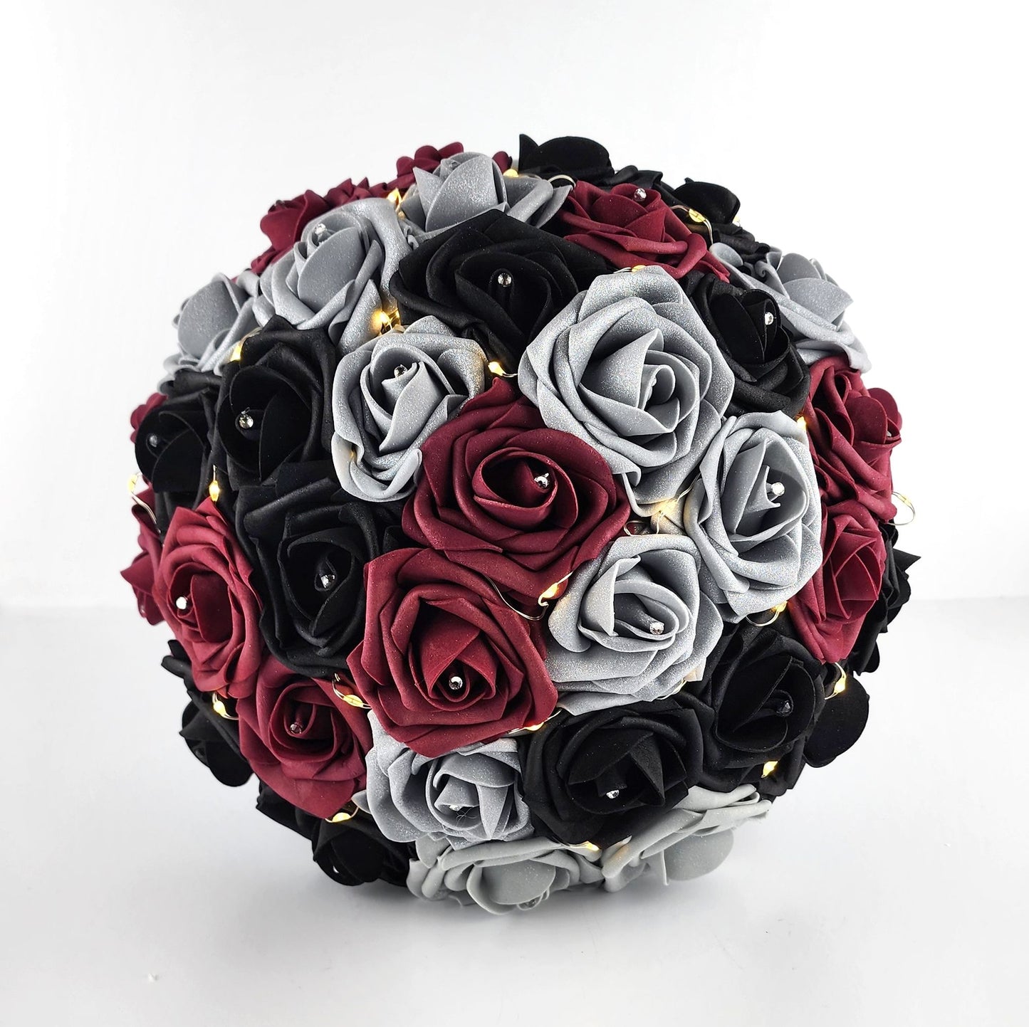 Fairy Lights Burgundy, Black, and Silver Bridal Bouquet