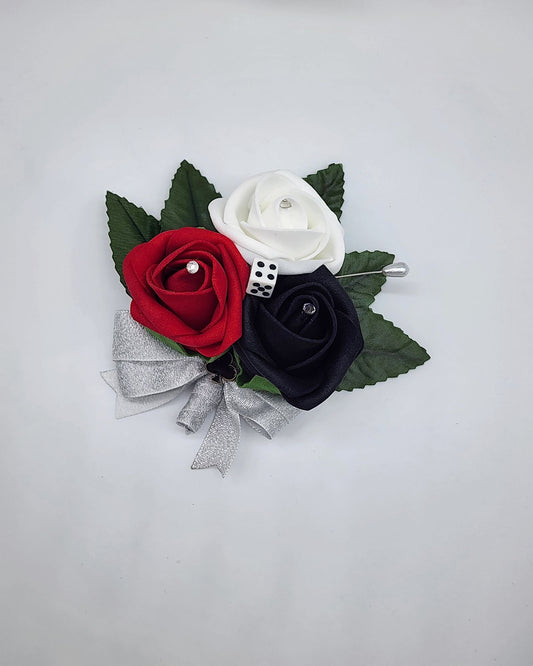 Las Vegas Red Black, and White Boutonnieres and Corsages Made With Real Touch Roses