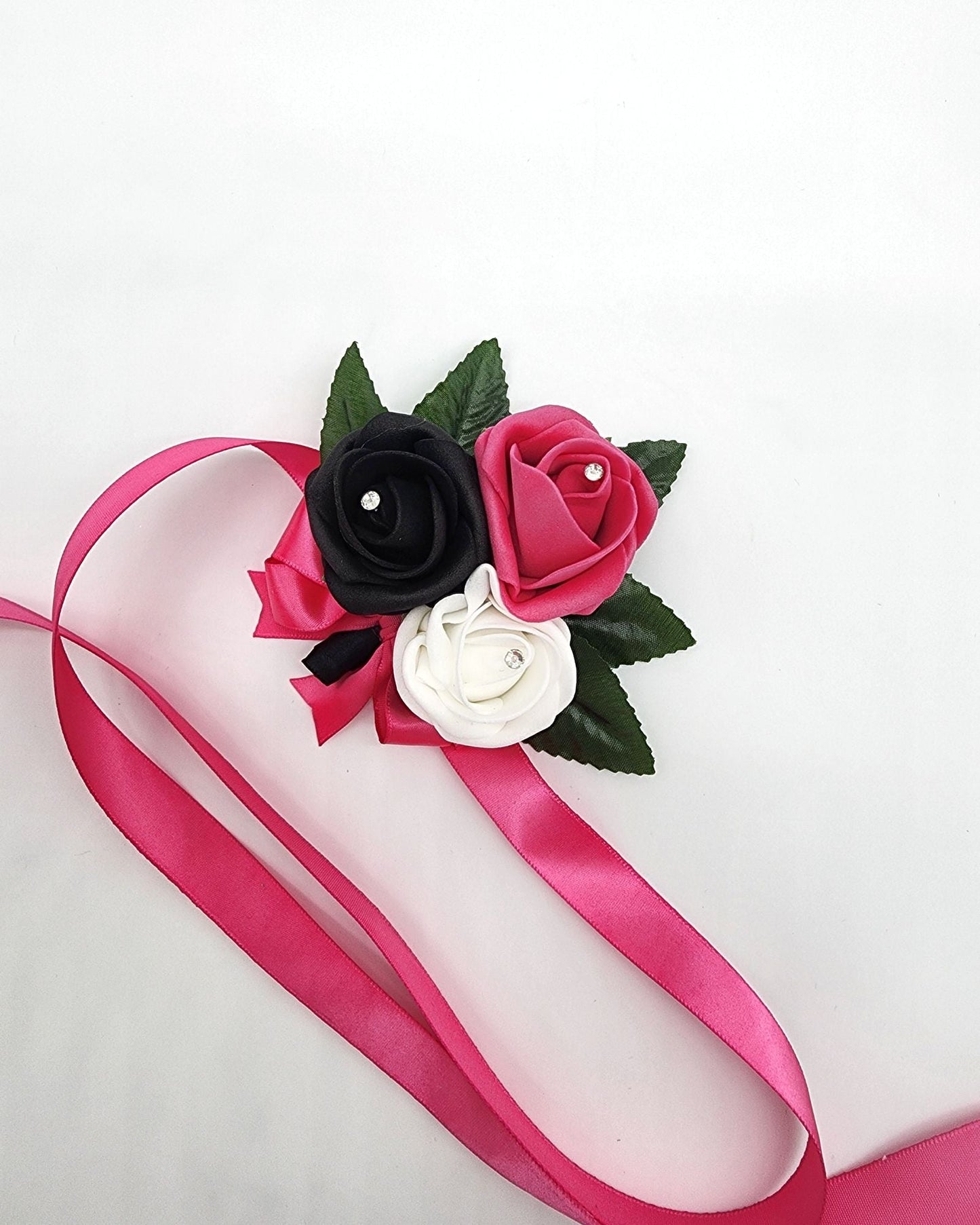 Hot Pink and Black Boutonnieres and Corsages