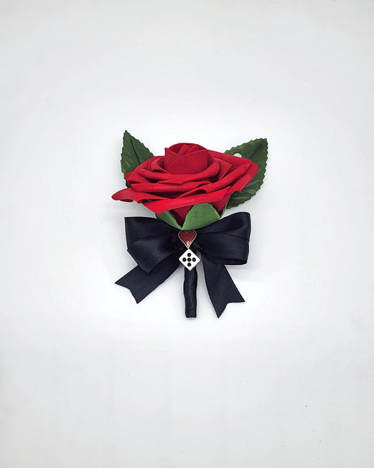 Las Vegas Red and Black Boutonnieres and Corsages Made With Real Touch Roses