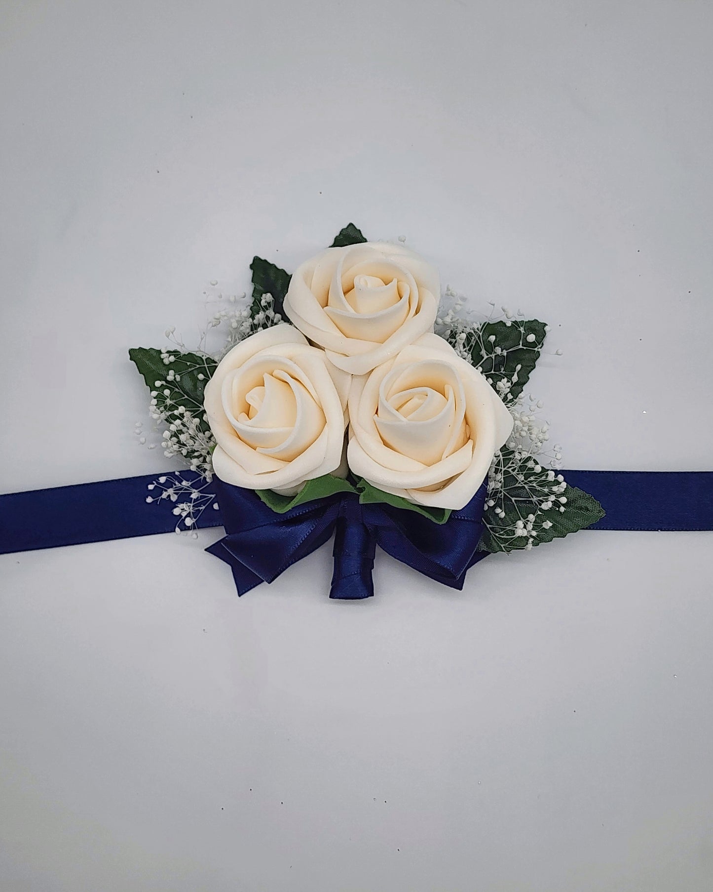 Cream and Navy Boutonnieres and Corsages