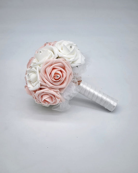 Blush and White Bridal Bouquet made with Real Touch Roses