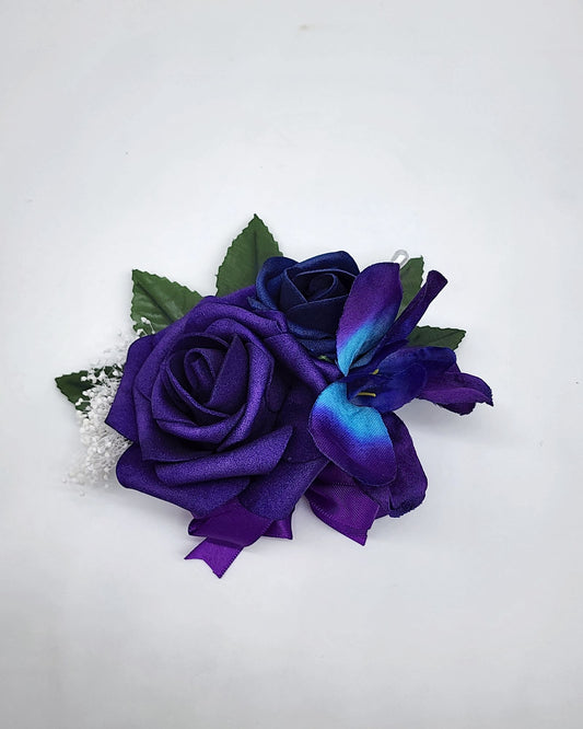 Galaxy Orchids Dark Purple and Royal Blue Boutonnieres and Corsages