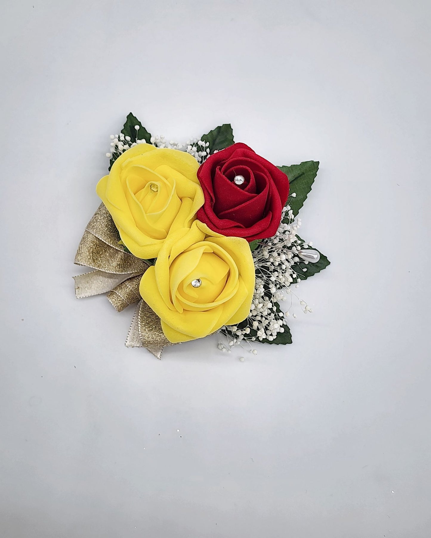 Red, Yellow, and Gold Boutonnieres, and Corsages