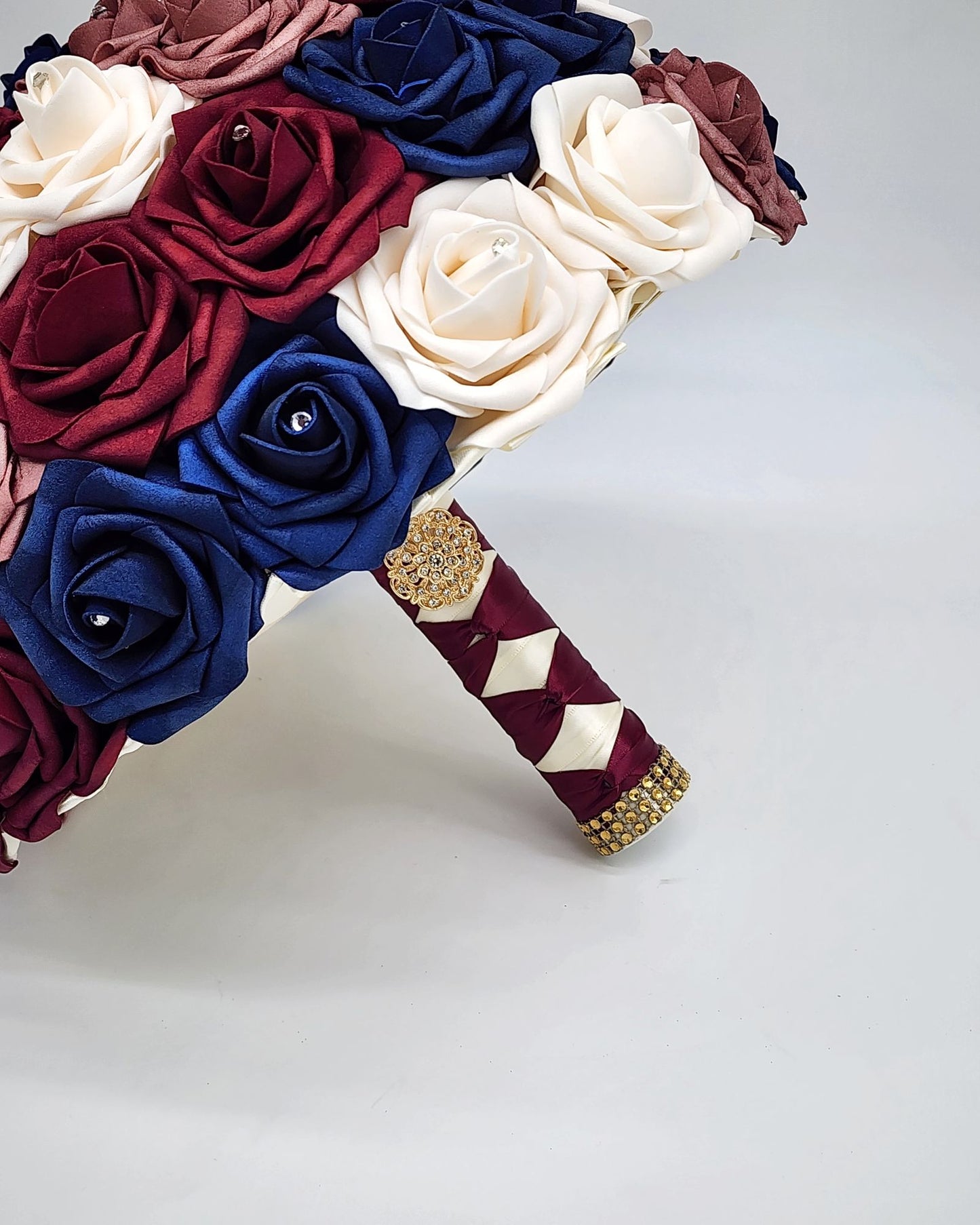 Burgundy, Navy, Dusty Rose, and Cream Bridal Bouquet