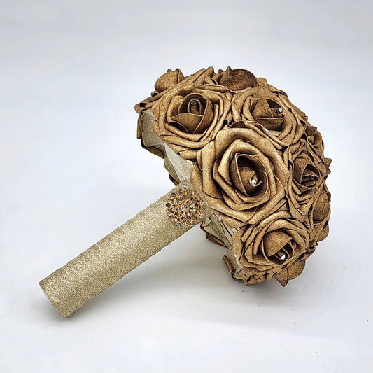 Gold Bridal Bouquet made with Real Touch Roses
