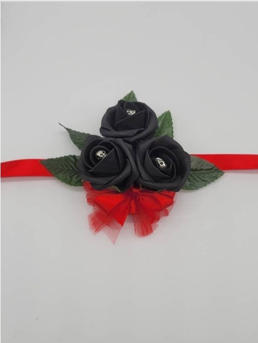 Gothic Skull Black and Red Boutonnieres and Corsages