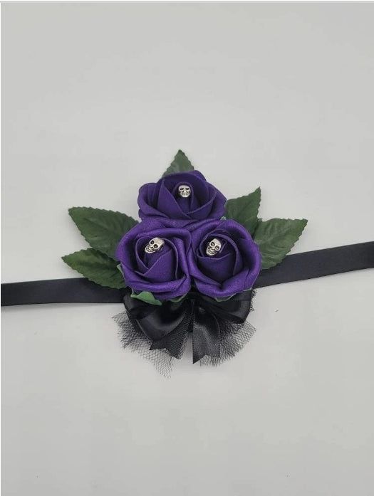 Gothic Skull Purple and Black Boutonnieres and Corsages