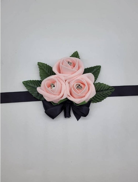 Gothic Skull Blush and Black Boutonnieres and Corsages