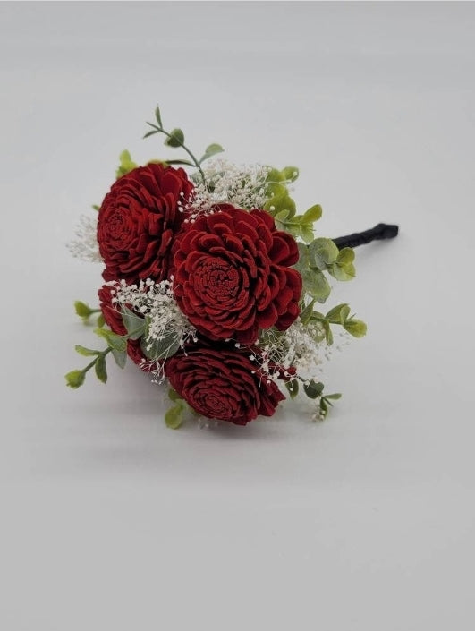 Red and Black Sola Wood Wedding Bouquet With Eucalyptus