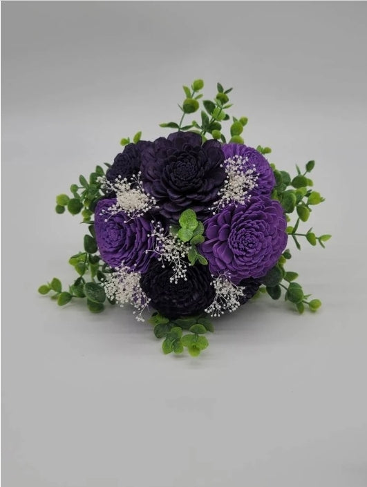 Dark Purple and Lavender Sola Wood Wedding Bouquet With Eucalyptus