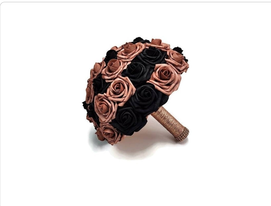 Dusty Rose and Black Bridal Bouquet