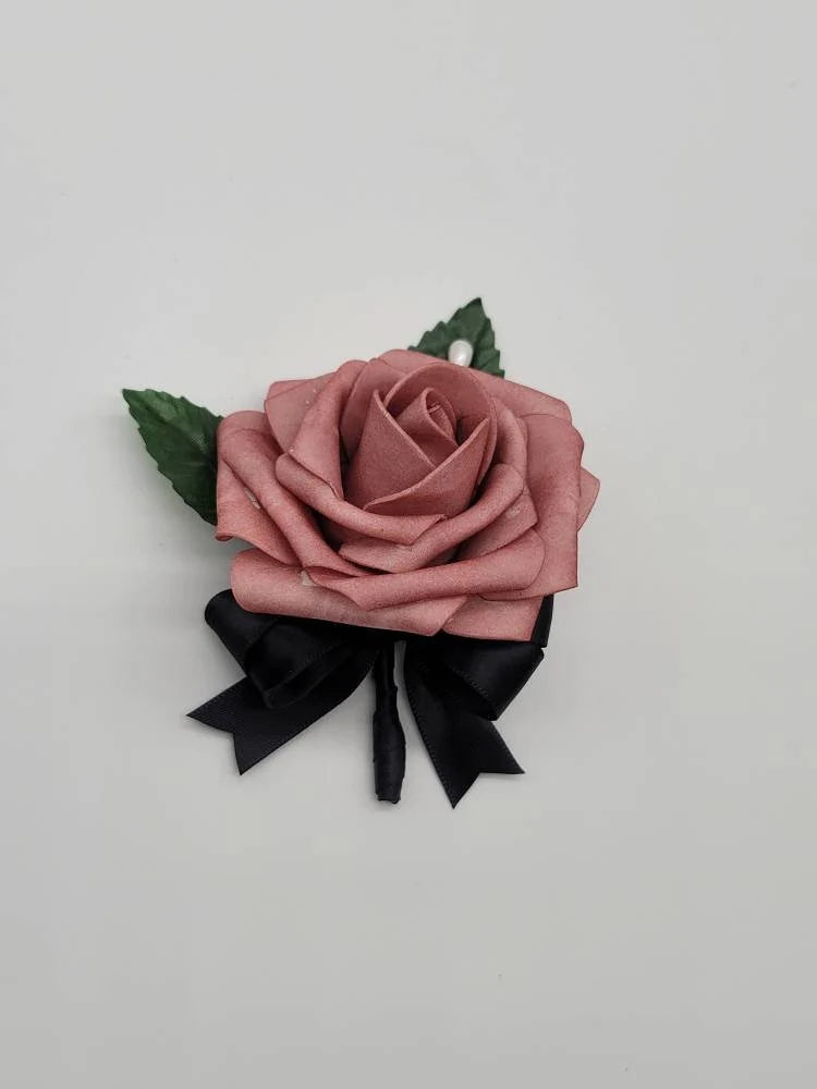 dusty rose and black boutonniere