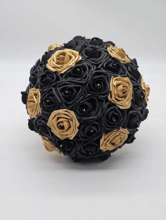 black and gold bridal bouquet front view
