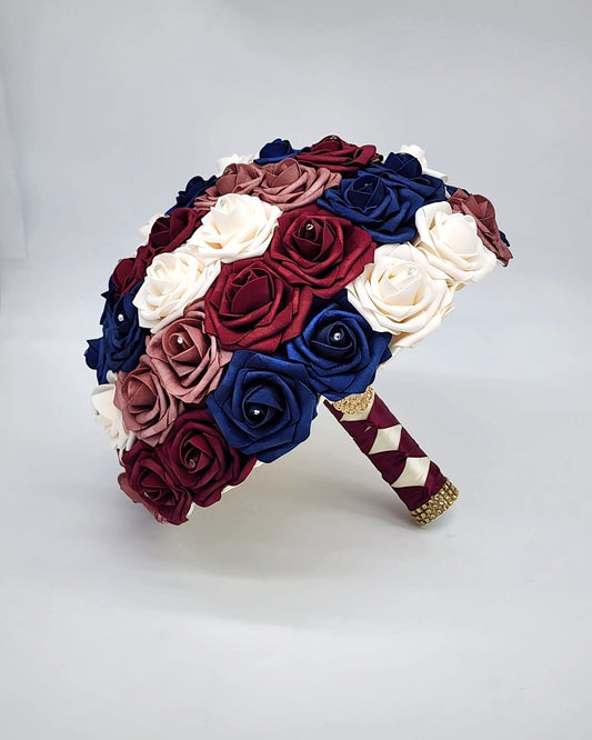 Burgundy and Navy Bridal bouquet great for Winter/Christmas Bouquets