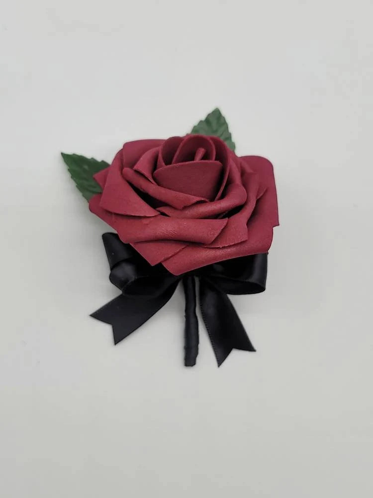 burgundy and black boutonniere 