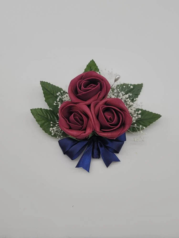 Burgundy and Navy Boutonnieres and Corsages