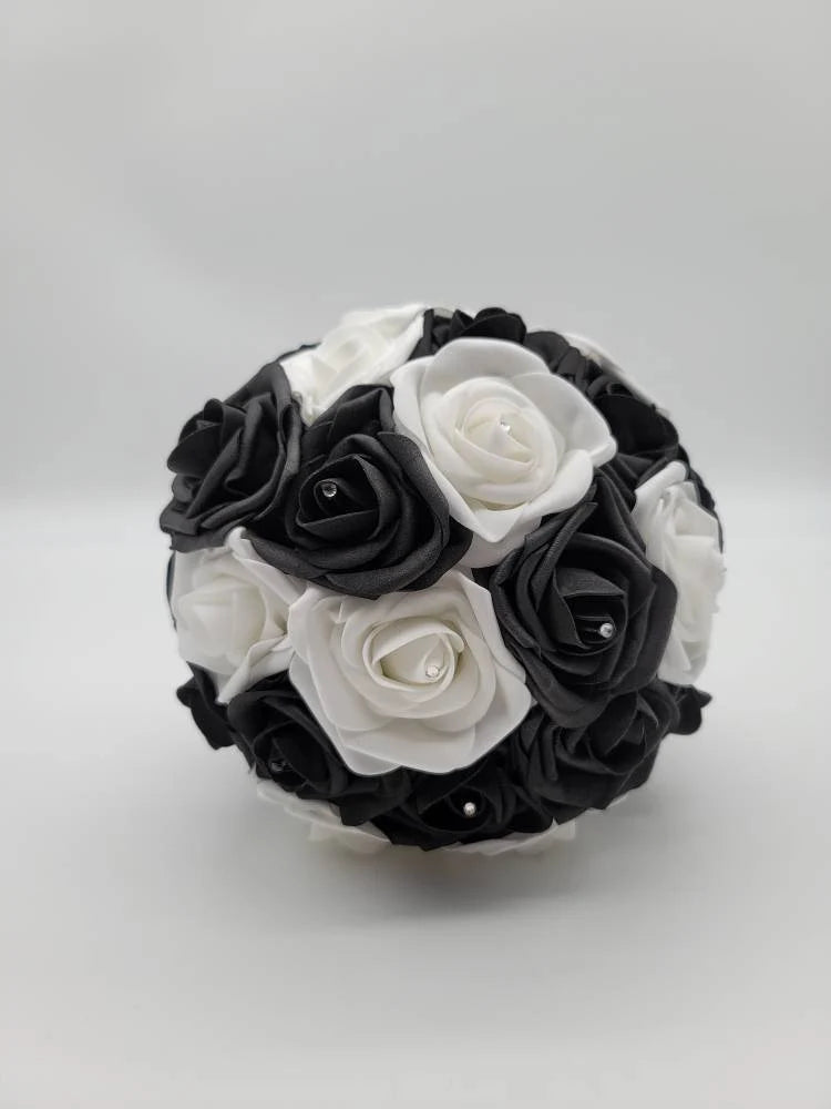 black and white bridal bouquet front view