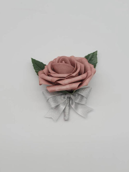 dusty rose and silver boutonniere