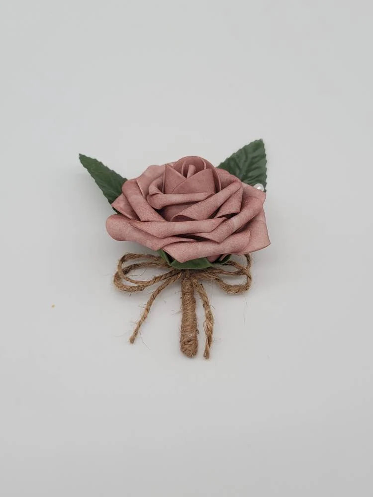 dusty rose and twine boutonniere