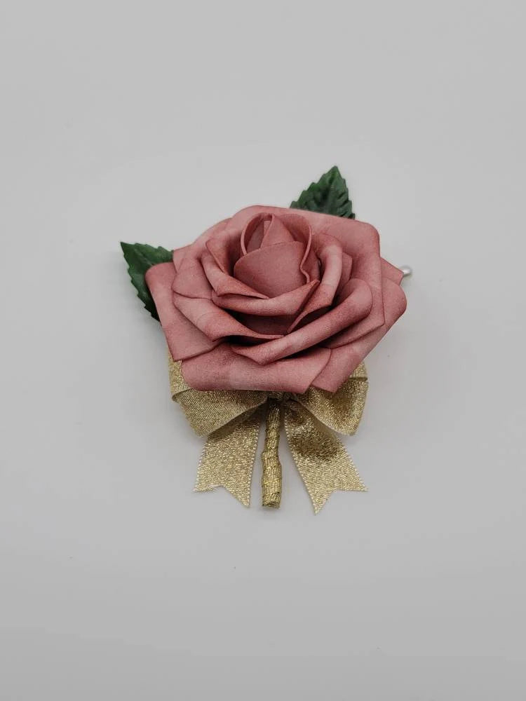 dusty rose and gold  boutonniere