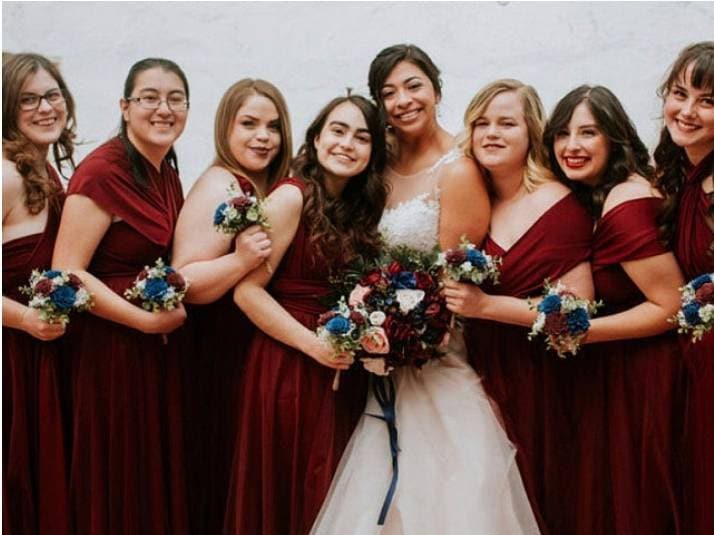 Burgundy & Navy Blue Sola Wood Flower Wedding Bouquet with Frosted Eucalyptus Greenery and Burlap Ribbon, Bridal Bouquet, Bridesmaid Bouquet