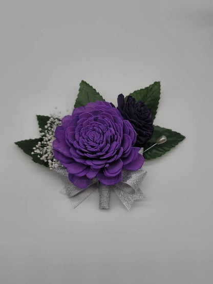 Dark Purple And Lavender Sola Wood Flower Wedding Bouquet with Frosted Eucalyptus Greenery & Burlap Ribbon,Bridal Bouquet,Bridesmaid Bouquet