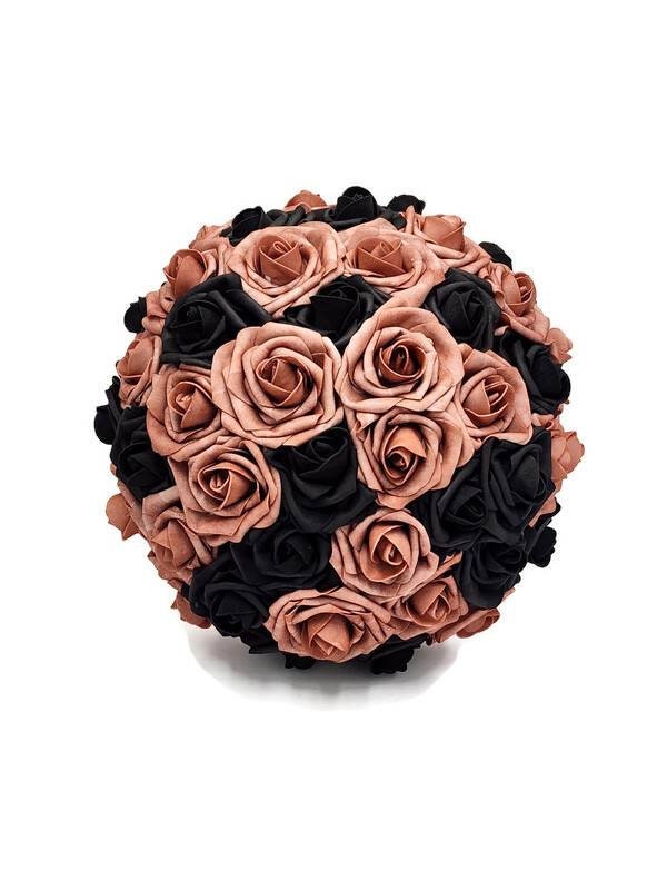 Dusty Rose and Black Wedding Bouquet Made With Real Touch Roses, Bridal Bouquet, Bridesmaid Bouquet and Matching Boutonnieres and Corsages