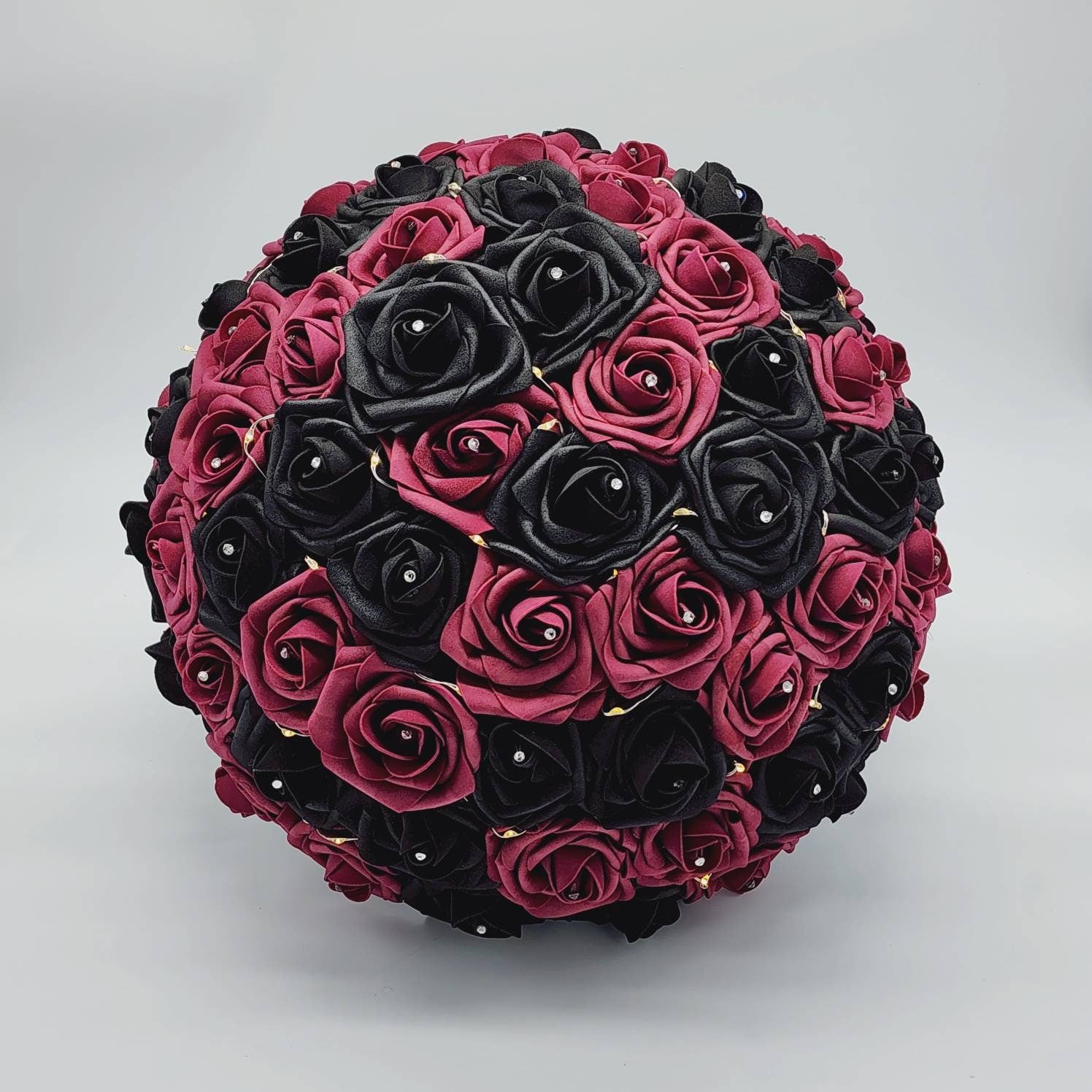 Burgundy and Black Bridal Bouquet, Fairy Lights,Night Bouquet,Light Up Bouquet, Gothic bouquet,Matching Boutonnieres,Custom Colors Available