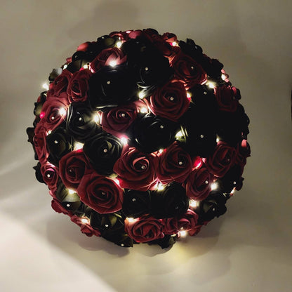 Burgundy and Black Bridal Bouquet, Fairy Lights,Night Bouquet,Light Up Bouquet, Gothic bouquet,Matching Boutonnieres,Custom Colors Available