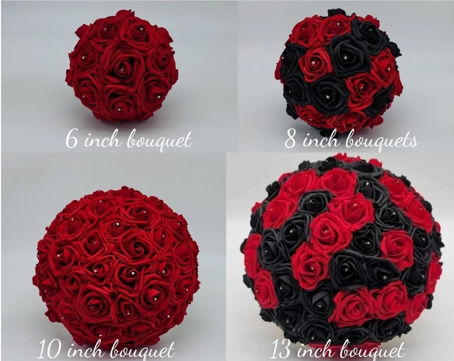 shows all four sizes. 6.8.10, and 13 inch bouquet