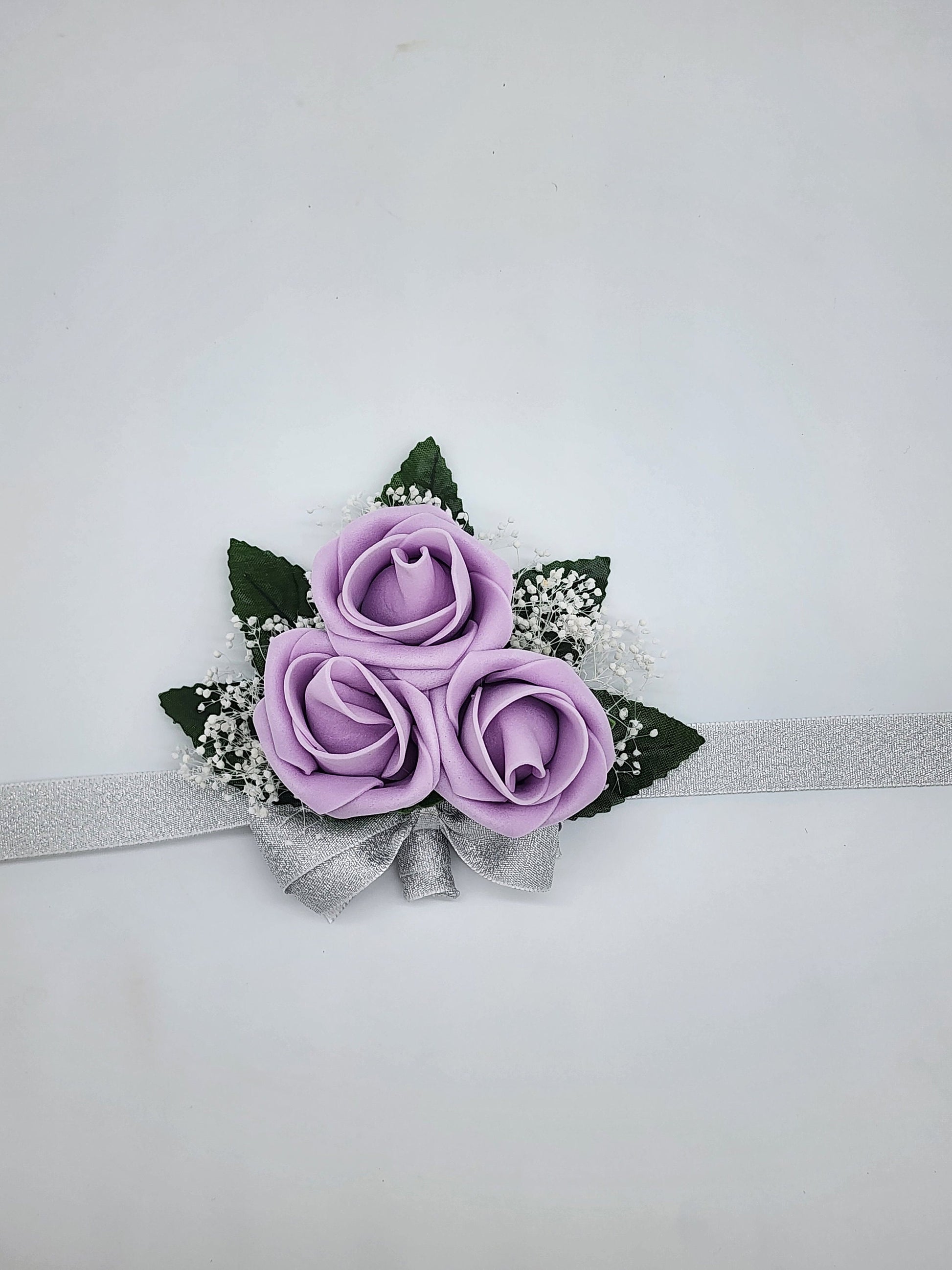 Purple, ivory, and Gray Winter Wedding Bridal Bouquet with Matching Boutonnieres and Corsages