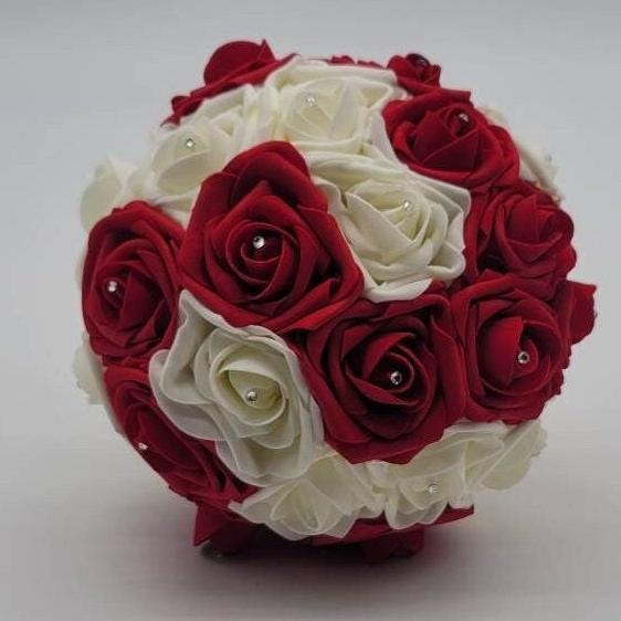 front view of our red and ivory rose bouquet