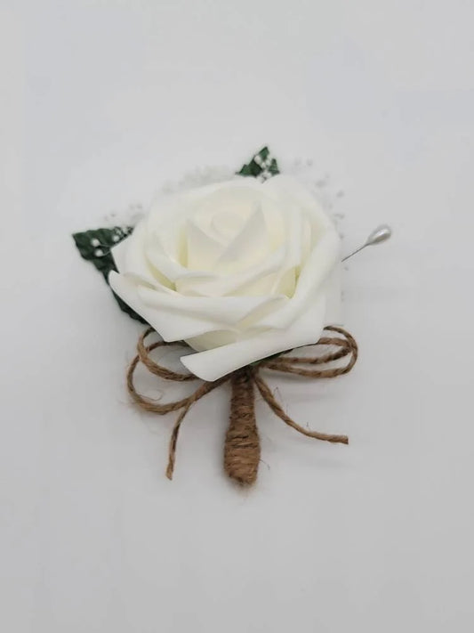 Ivory and Burlap Boutonnieres and Corsages Made With Real Touch Roses