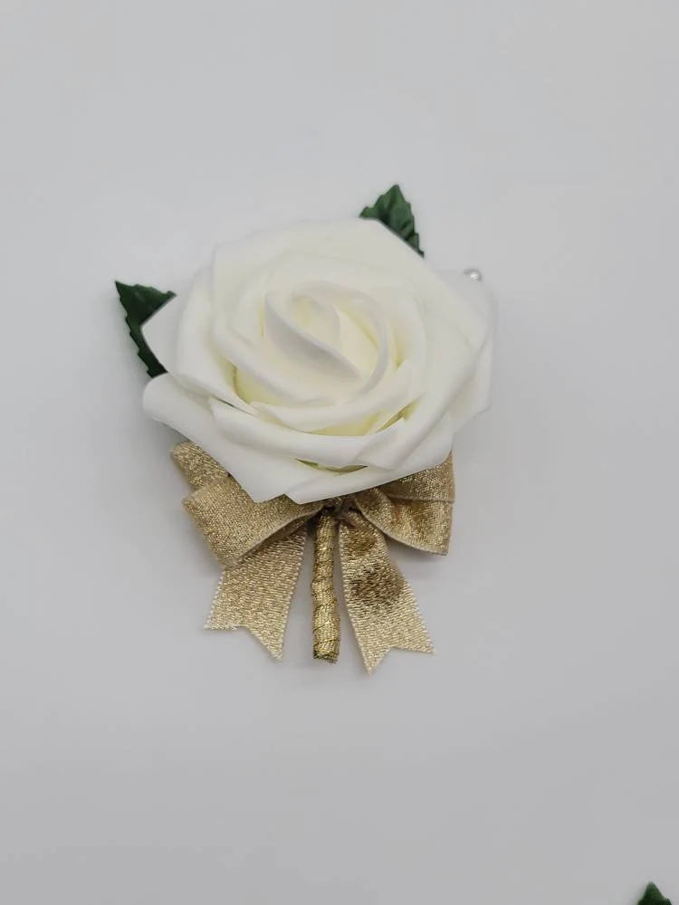 Ivory and Gold Boutonnieres and Corsages