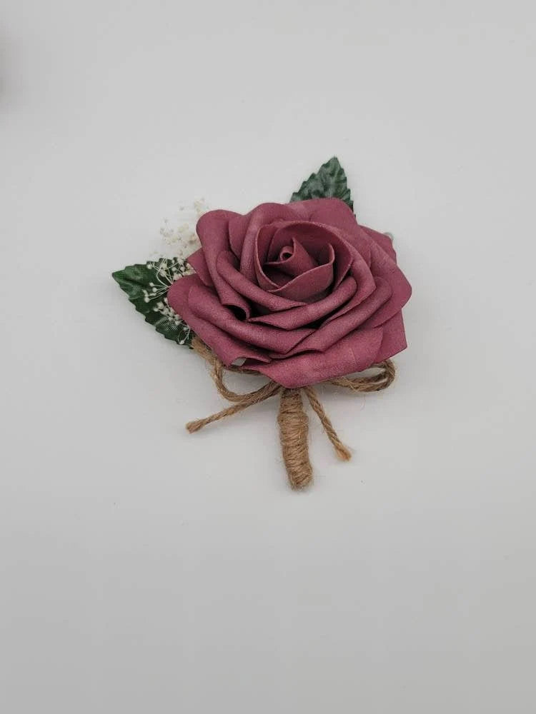 Mauve and Twine Boutonnieres and Corsages