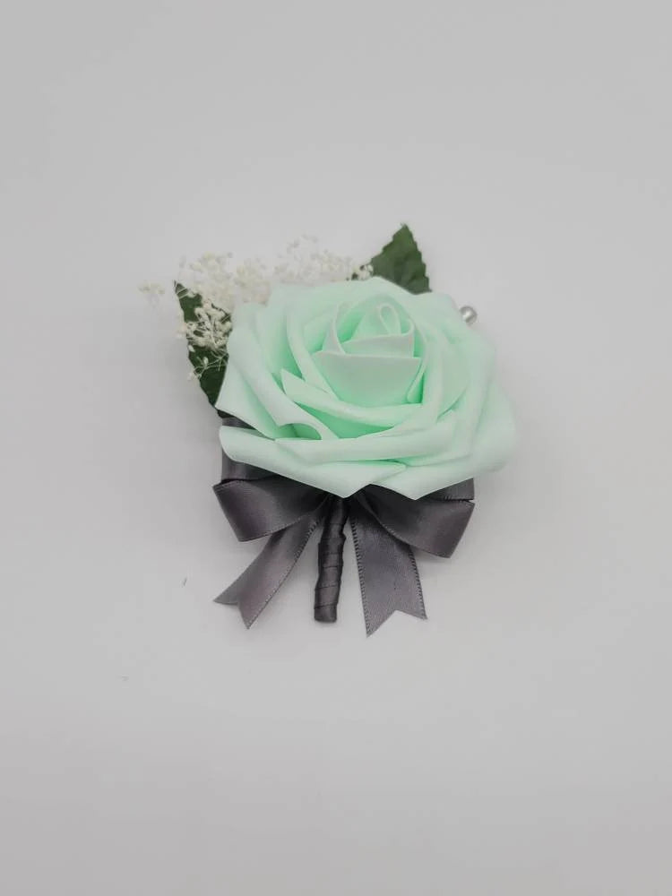 Mint and Gray Boutonnieres and Corsages